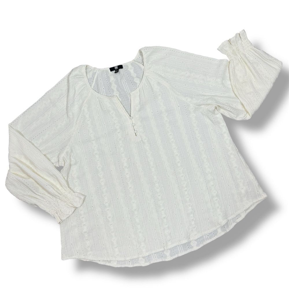 Frye Eyelet Ruffle Cuff Boho Peasant Tunic Blouse Ivory Cream XXL - Picture 13 of 13